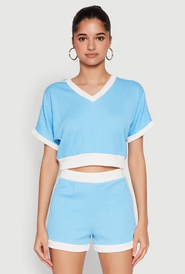 Womens Contrast Trim Crop Top, Blue,