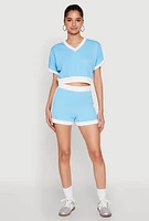 Womens Contrast Trim Crop Top, Blue,