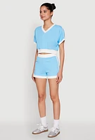 Womens Contrast Trim Crop Top, Blue,