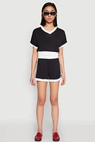 Womens Contrast Trim Varsity Striped Shorts,