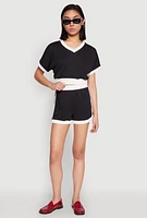 Womens Contrast Trim Varsity Striped Shorts,