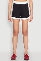 Womens Contrast Trim Varsity Striped Shorts,