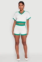Womens Contrast Trim Varsity Striped Shorts, White, Size S