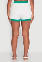 Womens Contrast Trim Varsity Striped Shorts, White, Size S