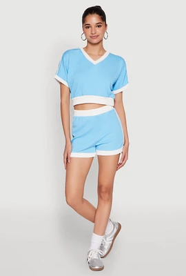 Womens Contrast Trim Varsity Striped Shorts,
