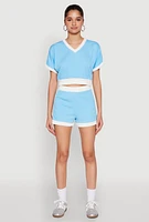 Womens Contrast Trim Varsity Striped Shorts,