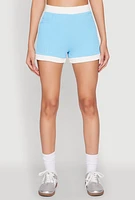 Womens Contrast Trim Varsity Striped Shorts,