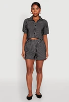 Womens Textured Knit Striped Cropped Shirt, Black, Size S