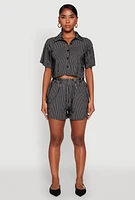 Womens Textured Knit Striped Cropped Shirt, Black, Size S