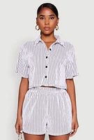 Womens Textured Knit Striped Cropped Shirt, White, Size XL