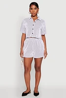 Womens Textured Knit Striped Cropped Shirt, White, Size XL