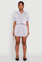 Womens Textured Knit Striped Cropped Shirt, White, Size XL