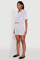 Womens Textured Knit Striped Cropped Shirt, White, Size XL