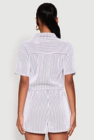 Womens Textured Knit Striped Cropped Shirt, White, Size XL