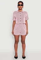 Womens Textured Knit Striped Cropped Shirt, Pink, Size L