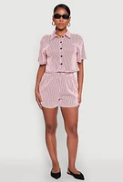 Womens Textured Knit Striped Cropped Shirt, Pink, Size L