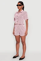 Womens Textured Knit Striped Cropped Shirt, Pink, Size L
