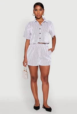 Womens Striped Shorts, White, Size S
