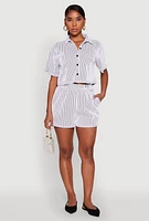 Womens Striped Shorts, White, Size S