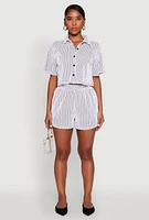 Womens Striped Shorts, White, Size S