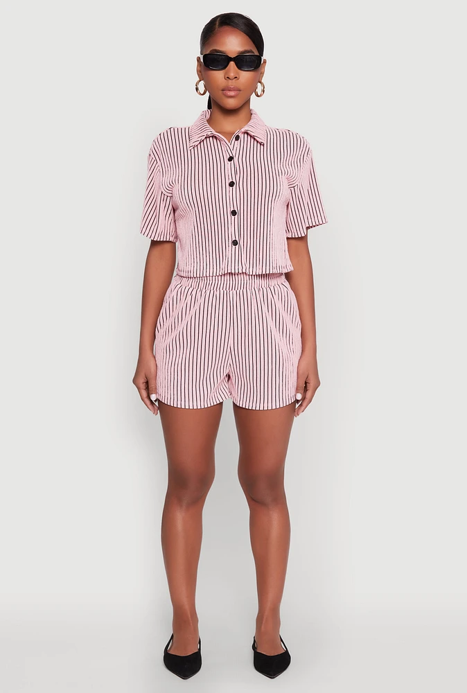 Womens Striped Shorts, Pink, Size L