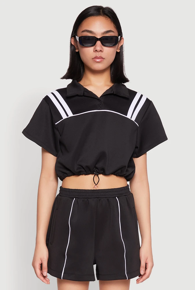 Womens Contrast Piping Varsity Stripe Detail Crop Top,