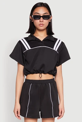 Womens Contrast Piping Varsity Stripe Detail Crop Top,