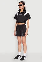 Womens Contrast Piping Varsity Stripe Detail Crop Top,