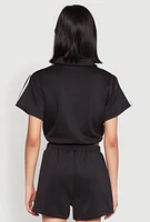 Womens Contrast Piping Varsity Stripe Detail Crop Top,