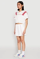 Womens Contrast Piping Varsity Stripe Detail Crop Top, White,