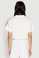 Womens Contrast Piping Varsity Stripe Detail Crop Top, White,