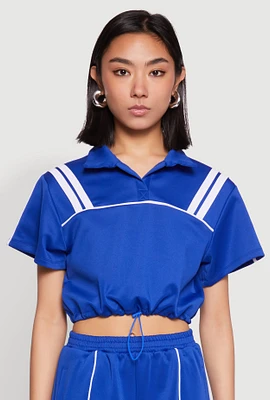 Womens Contrast Piping Varsity Stripe Detail Crop Top, Blue,