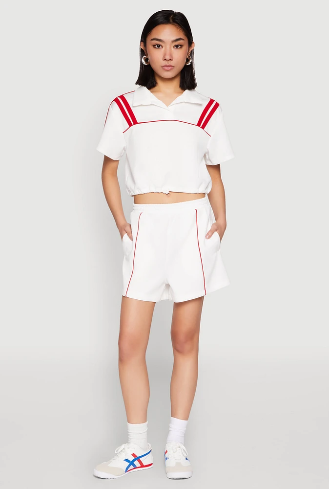 Womens Contrast Piping Pocket Shorts, White, Size XL
