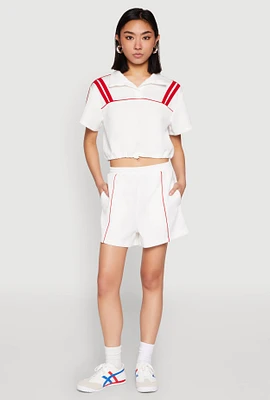 Womens Contrast Piping Pocket Shorts, White, Size XL