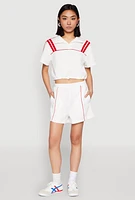 Womens Contrast Piping Pocket Shorts, White, Size XL