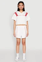 Womens Contrast Piping Pocket Shorts, White, Size L