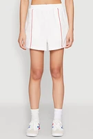 Womens Contrast Piping Pocket Shorts, White, Size XL