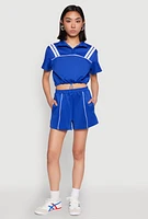 Womens Contrast Piping Pocket Shorts,