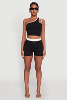 Womens Contrast Trim Keyhole One Shoulder Crop Top, XL