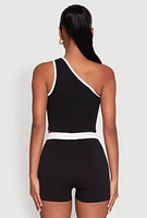 Womens Contrast Trim Keyhole One Shoulder Crop Top, XL