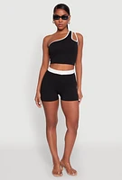 Womens Contrast Waistband Biker Shorts, Black, Size XL