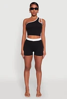 Womens Contrast Waistband Biker Shorts,