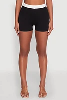 Womens Contrast Waistband Biker Shorts, Black, Size XL