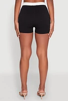 Womens Contrast Waistband Biker Shorts, Black, Size XL