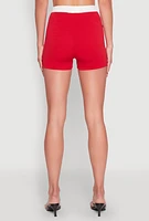 Womens Contrast Waistband Biker Shorts, Red,