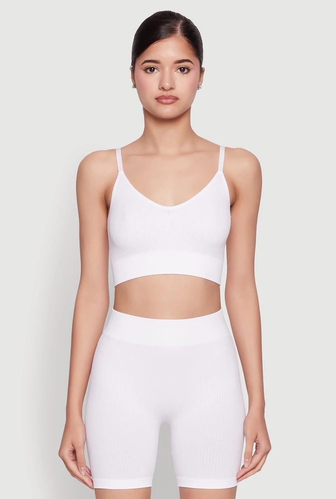 Womens Textured Knit Cropped Cami Top, White, Size S-M