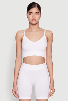 Womens Textured Knit Cropped Cami Top, White, Size S-M