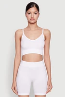 Womens Textured Knit Cropped Cami Top, White, Size S-M