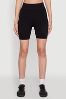Womens Seamless High Waisted Textured Knit Bike Shorts, Black, Size M-L