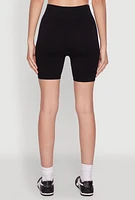 Womens Seamless High Waisted Textured Knit Bike Shorts, Black, Size M-L